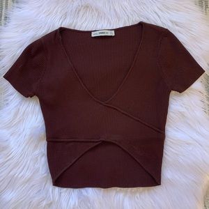 Zara Knit Ribbed Wrap Top